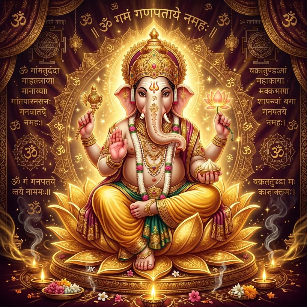 Divine artwork representing Ganesha Ashtottara Shata Namavali