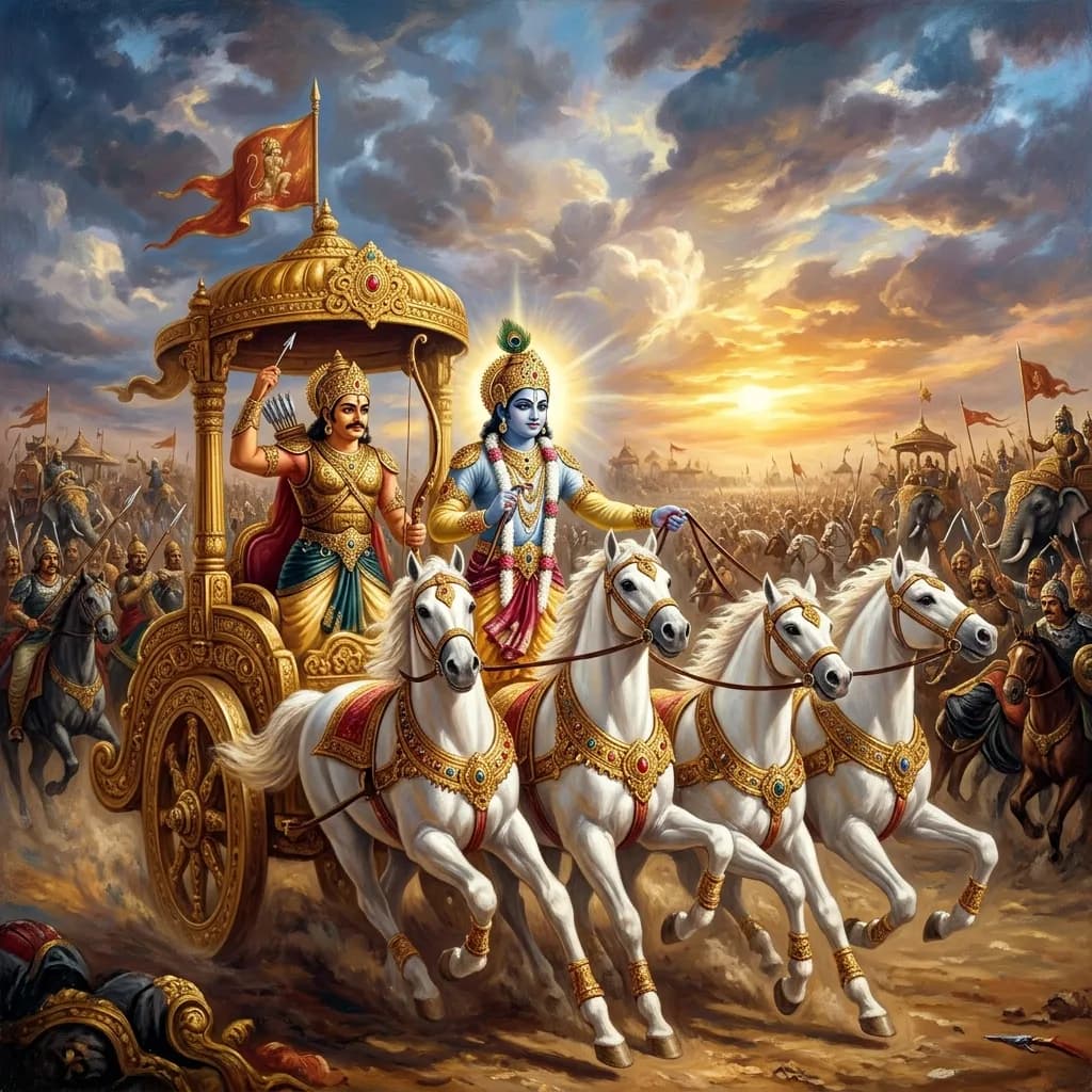 Krishna and Arjuna on the battlefield - Bhagavad Gita
