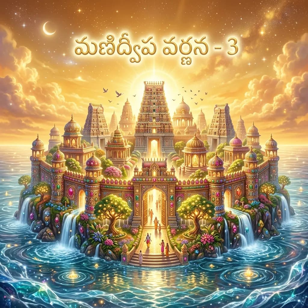 Divine artwork representing Manidweepa Varnana - 3 (Devi Bhagavatam)