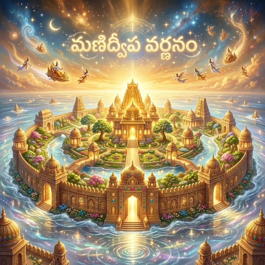Divine artwork representing Manidweepa Varnanam (Telugu)