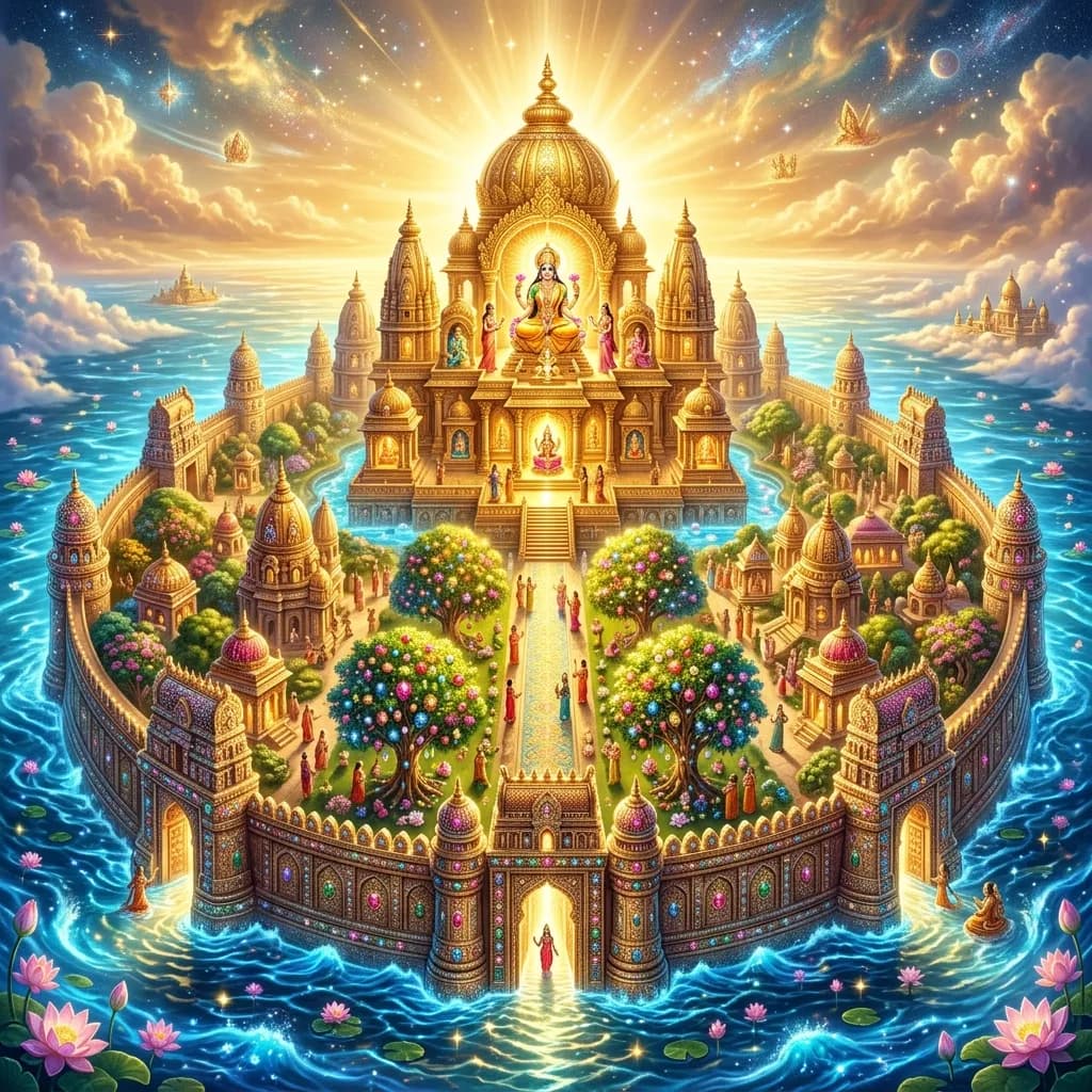 Divine artwork representing Manidweepa Varnana - 2 (Devi Bhagavatam)
