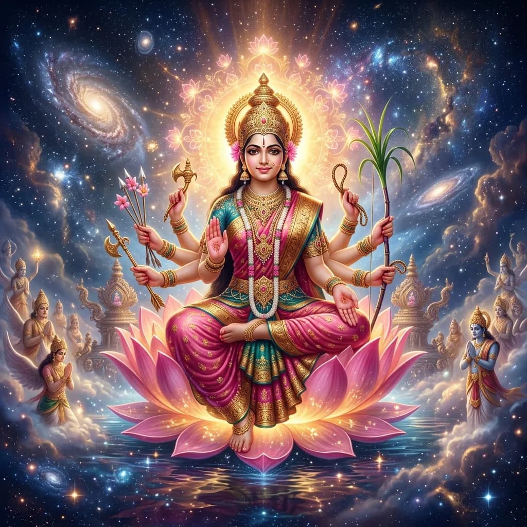 Divine artwork representing Lakshmi Ashtottara Shata Namavali